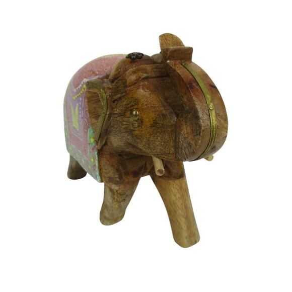 Elephant with Decorative Painted Blanket Carved Wood Home Decor 7.25 x 6" x 2.75 - Picture 4 of 10